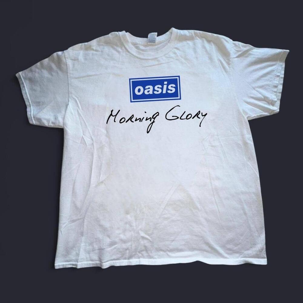 White Oasis Band T-Shirt With Morning Glory Design